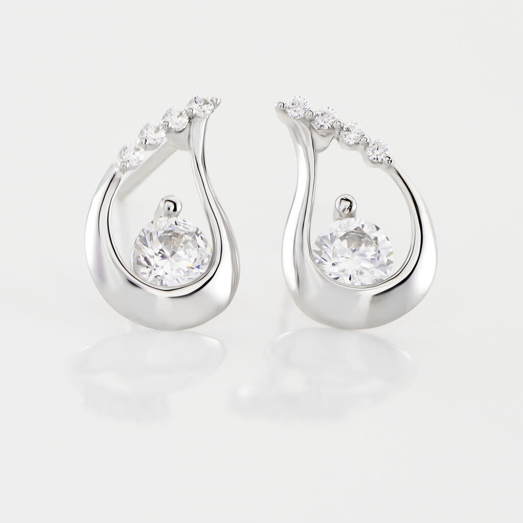 Boucles D'oreilles Puces Helie Goutte Or Blanc Oxyde De Zirconium