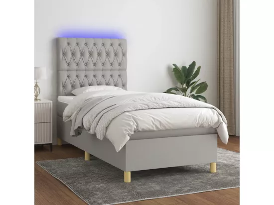 Sommier tapissier avec matelas et LED Gris clair 90x190cm Tissu