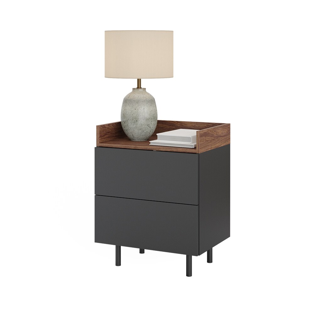 Vicco Nachttisch Anika, 54 x 68 cm, Anthrazit Walnussbraun mit 2 Schubfächer