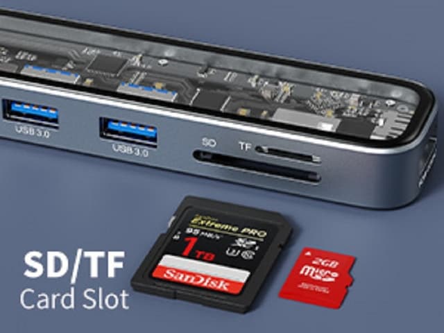 NÖRDIC USB-C 1 til 6 hubs 1xHDMI4K60Hz 1xUSB-C PD 100W 2xUSB-A 5Gbps 1xSD 1xMicro SD