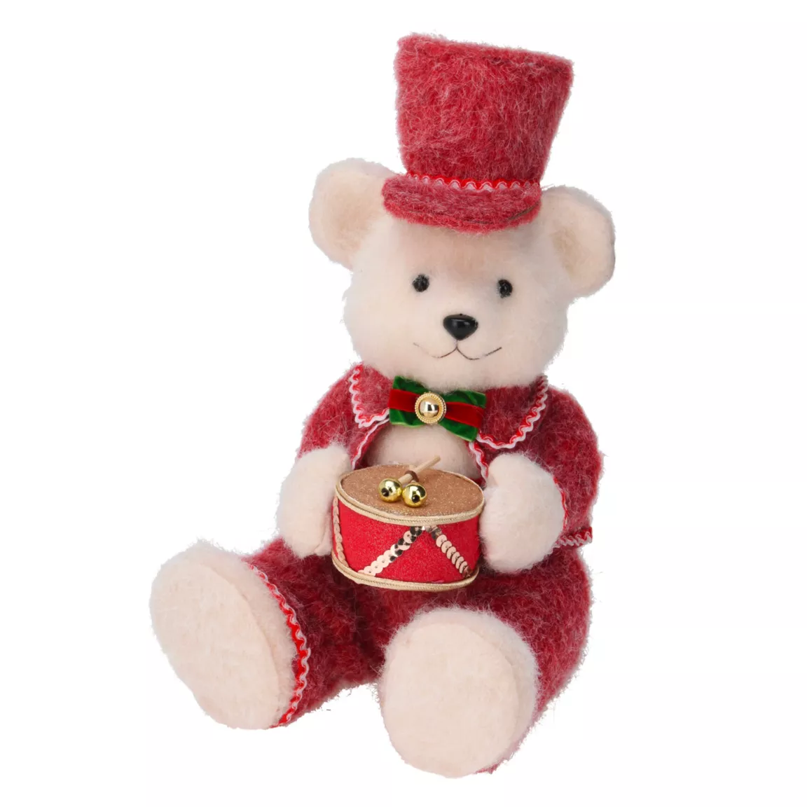 Ours de Noël déco (H41 cm) Petit tambour assis Rouge
