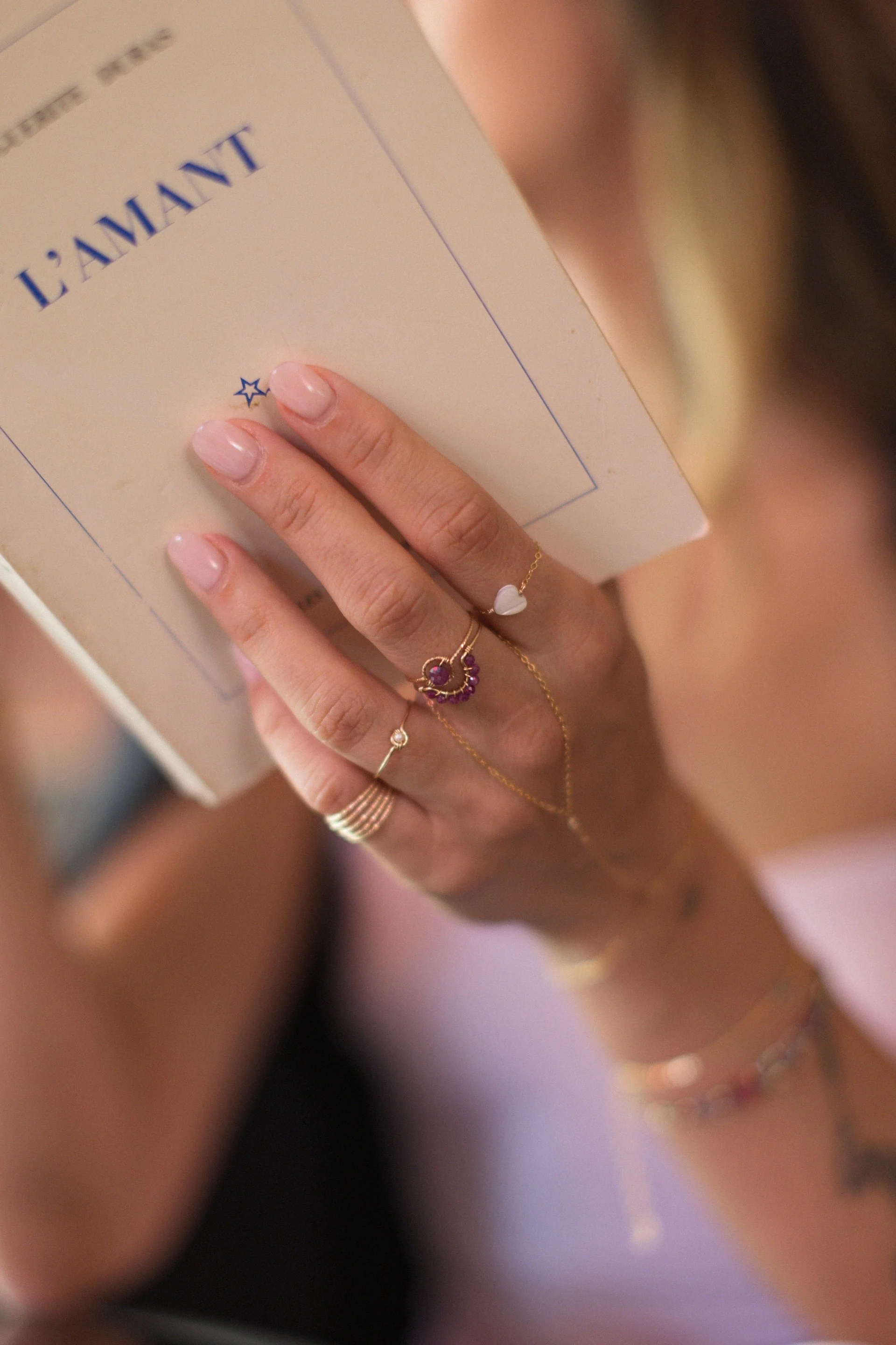 Bague chaînette coeur - nacre | Blanc