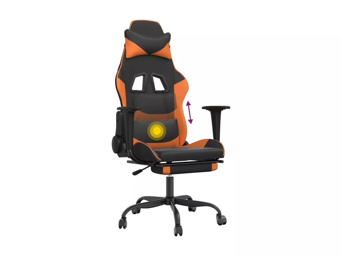 Chaise de jeu de massage et repose-pied Noir&Orange Similicuir