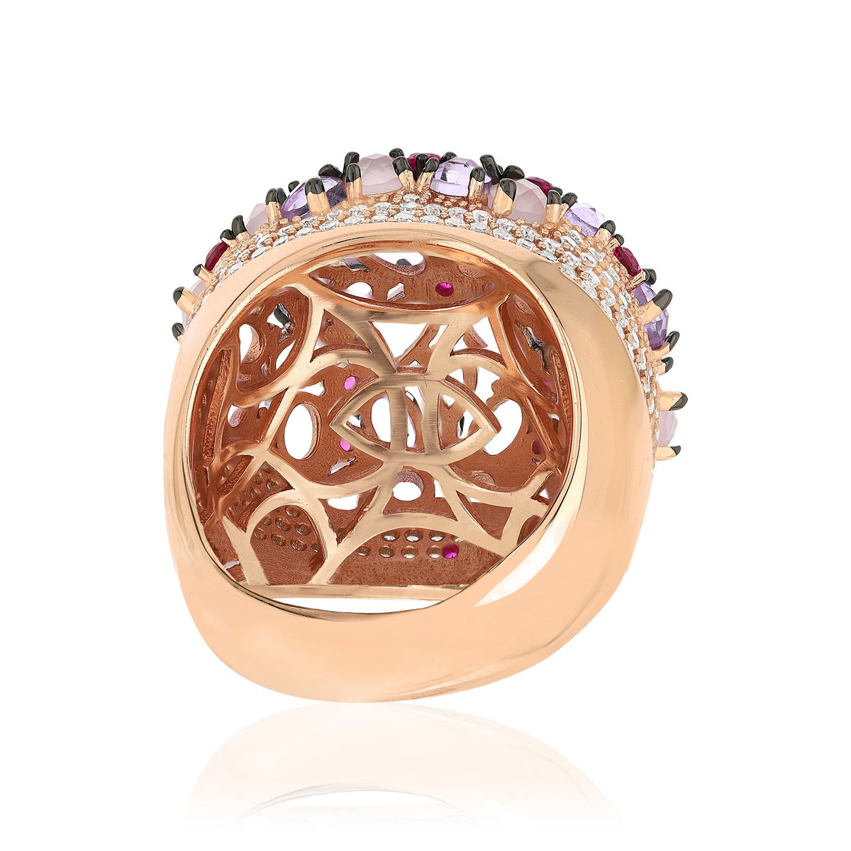 Bague argent 925 rose et ruthénium noir zirconias multicolores