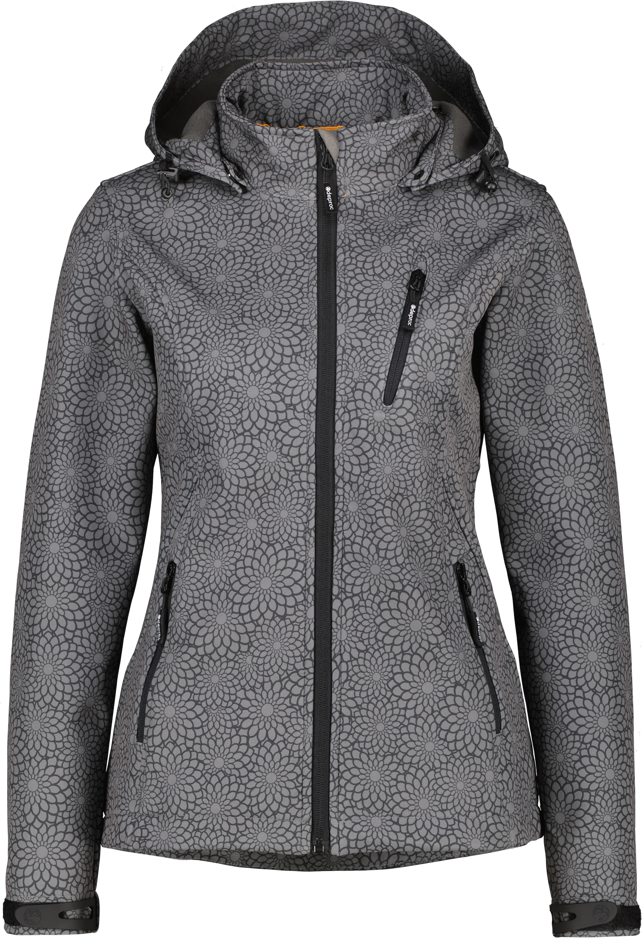 DEPROC Active Softshelljacke »SHELBY PEAK DC« leichte Softshelljacke mit All-Over-Print und abnehmbarer Kapuze
