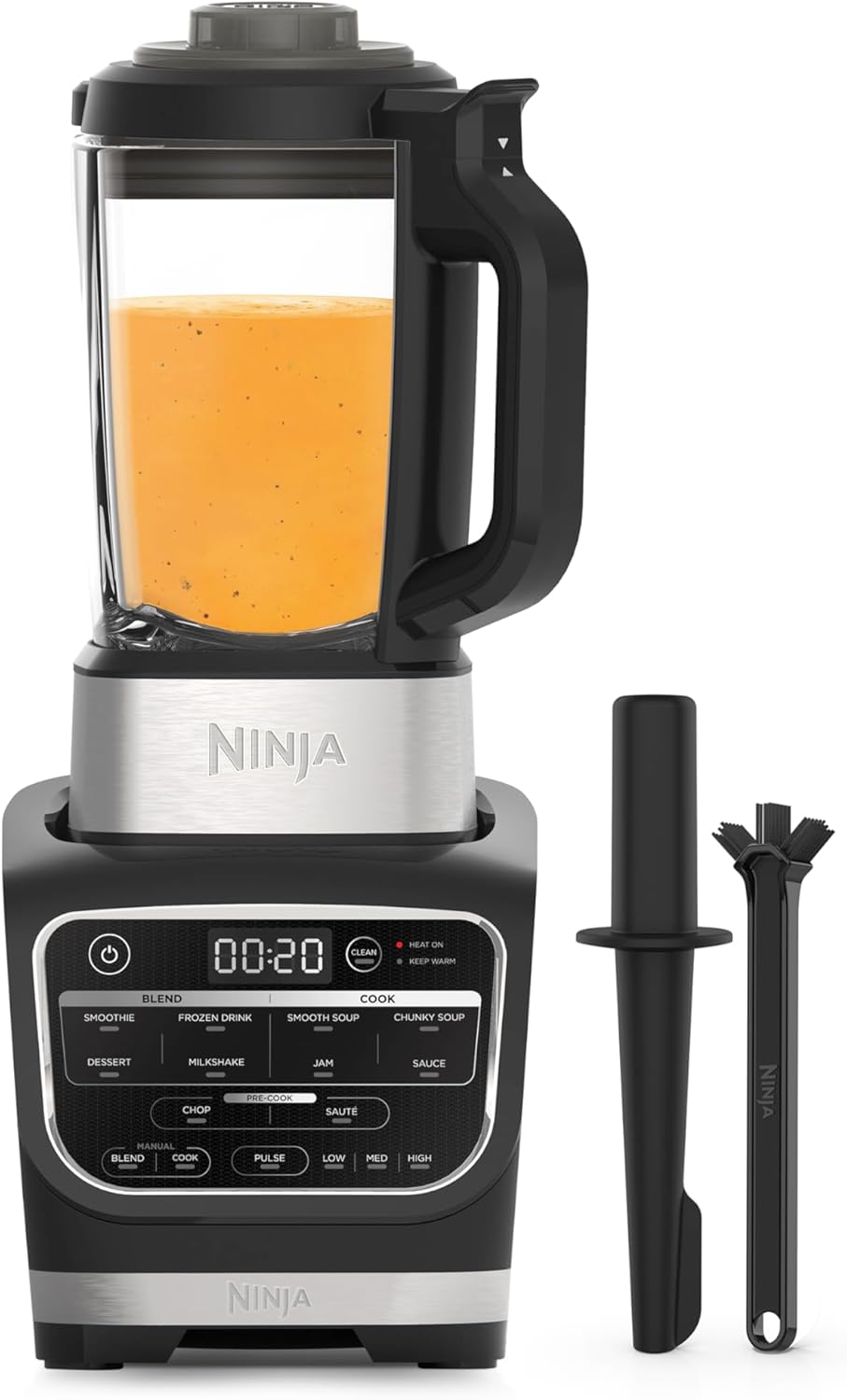 Ninja Foodi Mixer & Suppenbereiter, 10 Auto-iQ-Programme, 1,7L Glaskrug, heißer & kalter Mixer, integriertes Heizelement, Stampfer, Reinigungsprogramm & Bürste, 1000W, Schwarz HB150EU