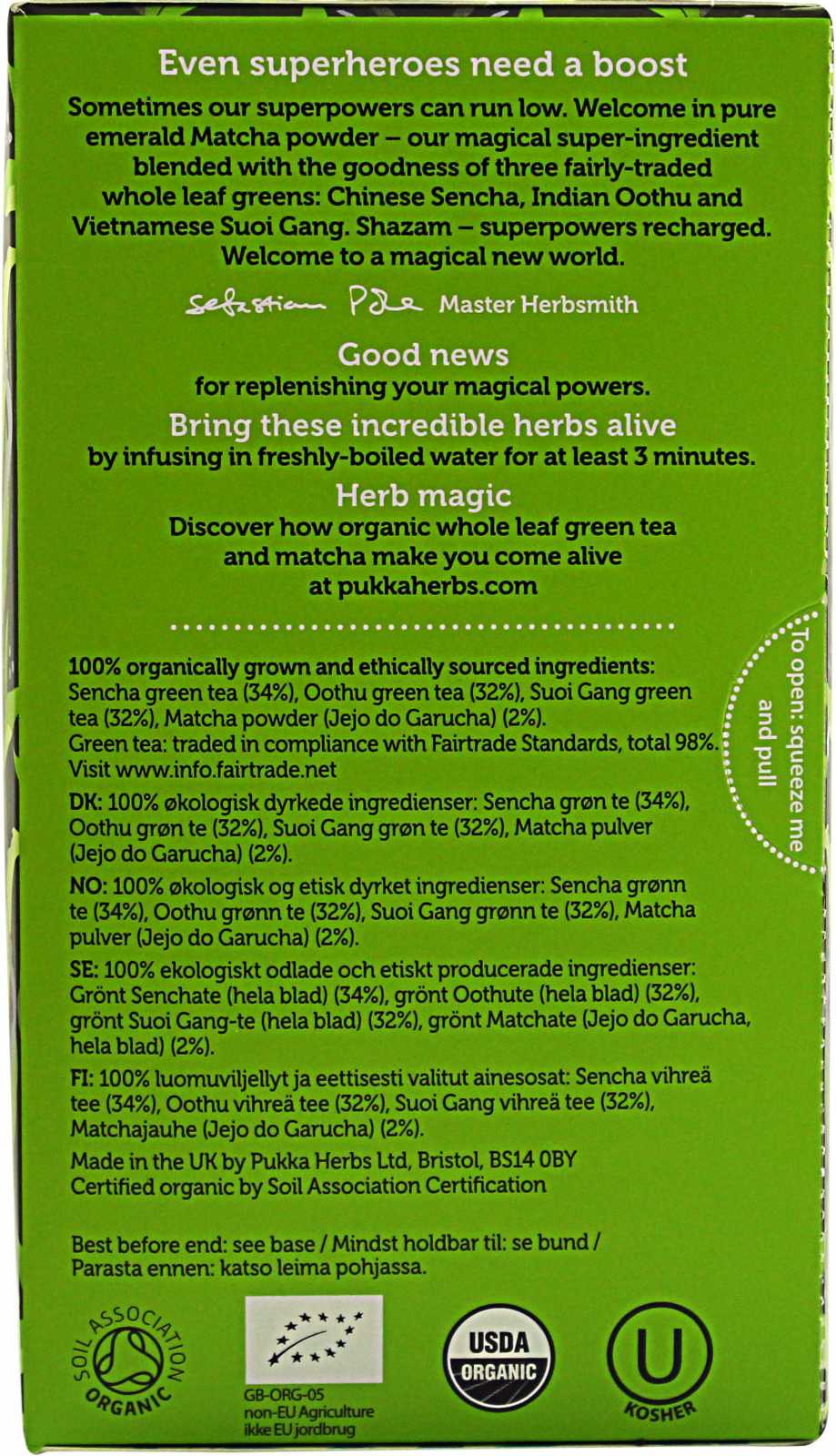 Chá Verde Matcha Orgânico Supremo Pukka - 20 Sachês