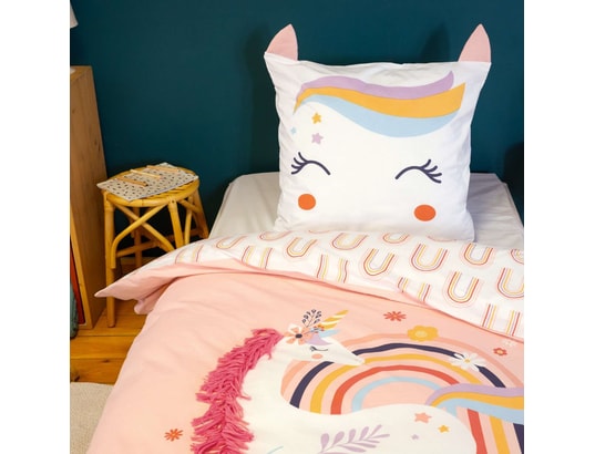 COTE DECO - Ensemble couette + 1 oreiller Parure de lit enfant licorne avec oreilles rembourrées - 10...