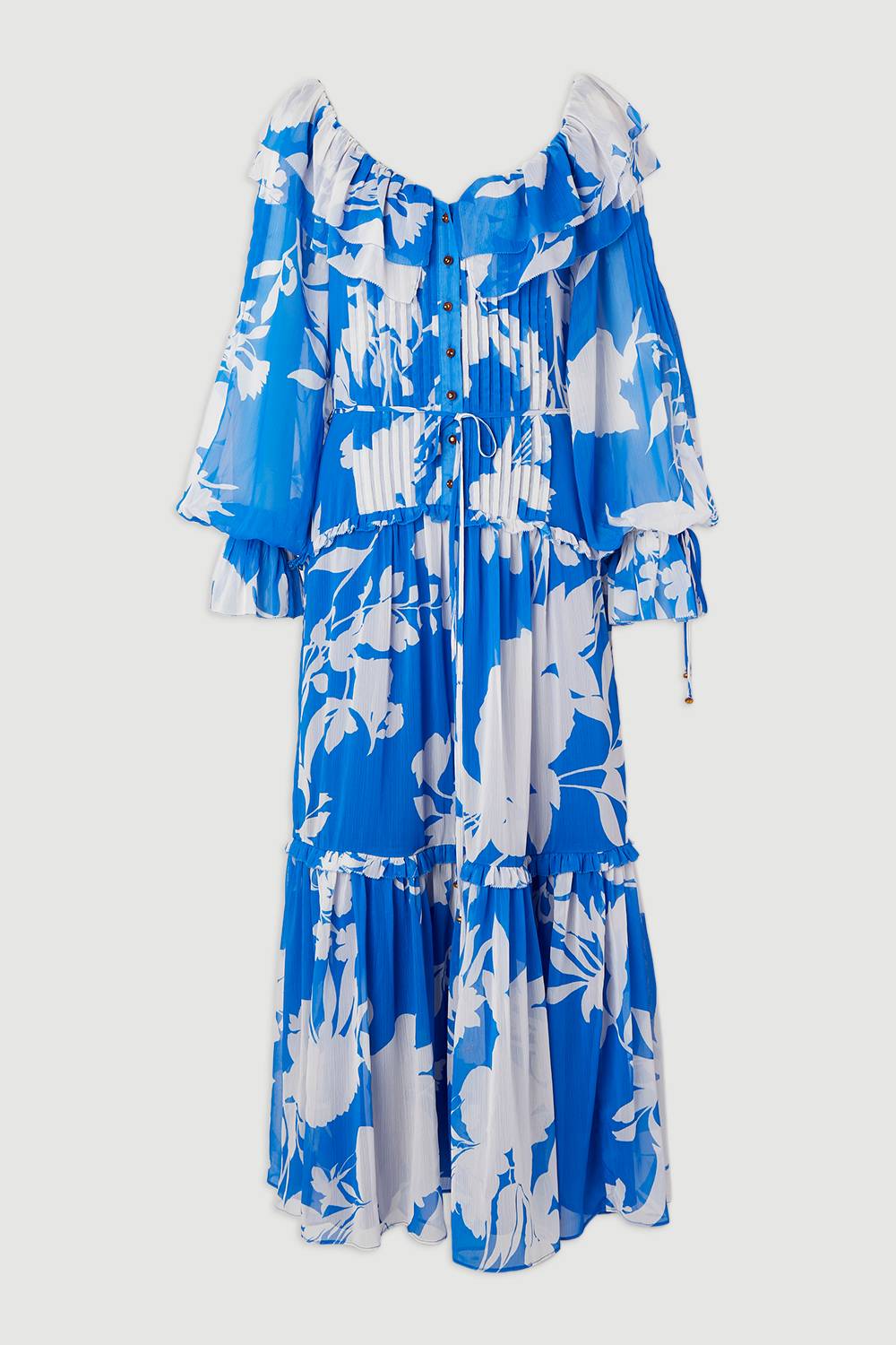 KarenMillen Robe Maxi Tissée en Georgette Imprimée à Volants