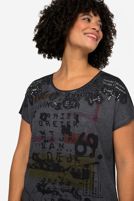 T-Shirt, oversized, Schrift-Motiv, Rundhalsausschnitt, überschnittene Schultern