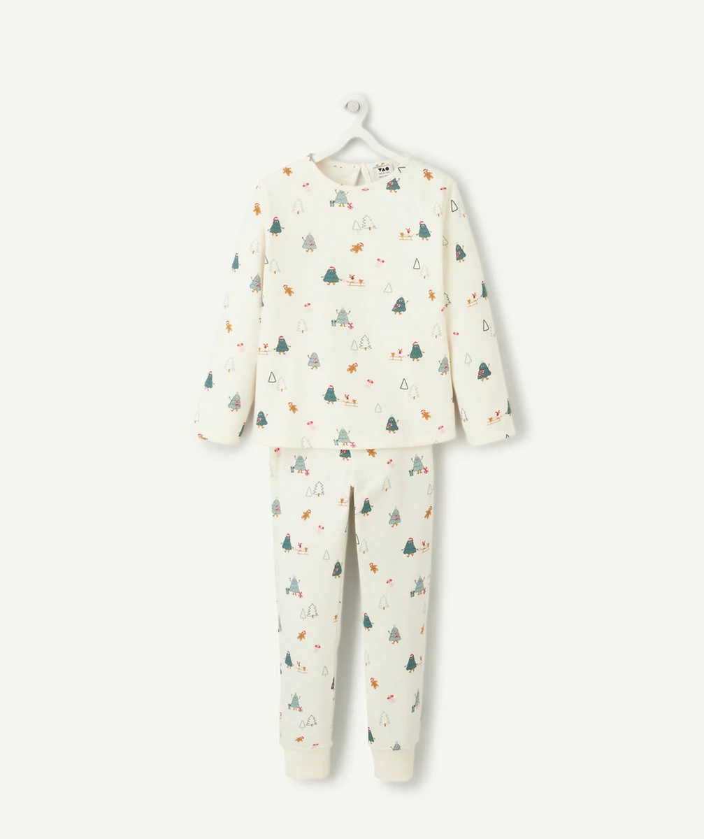 PYJAMA MANCHES LONGUES FILLE EN COTON BIOLOGIQUE IMPRIMÉ THÈME NOËL