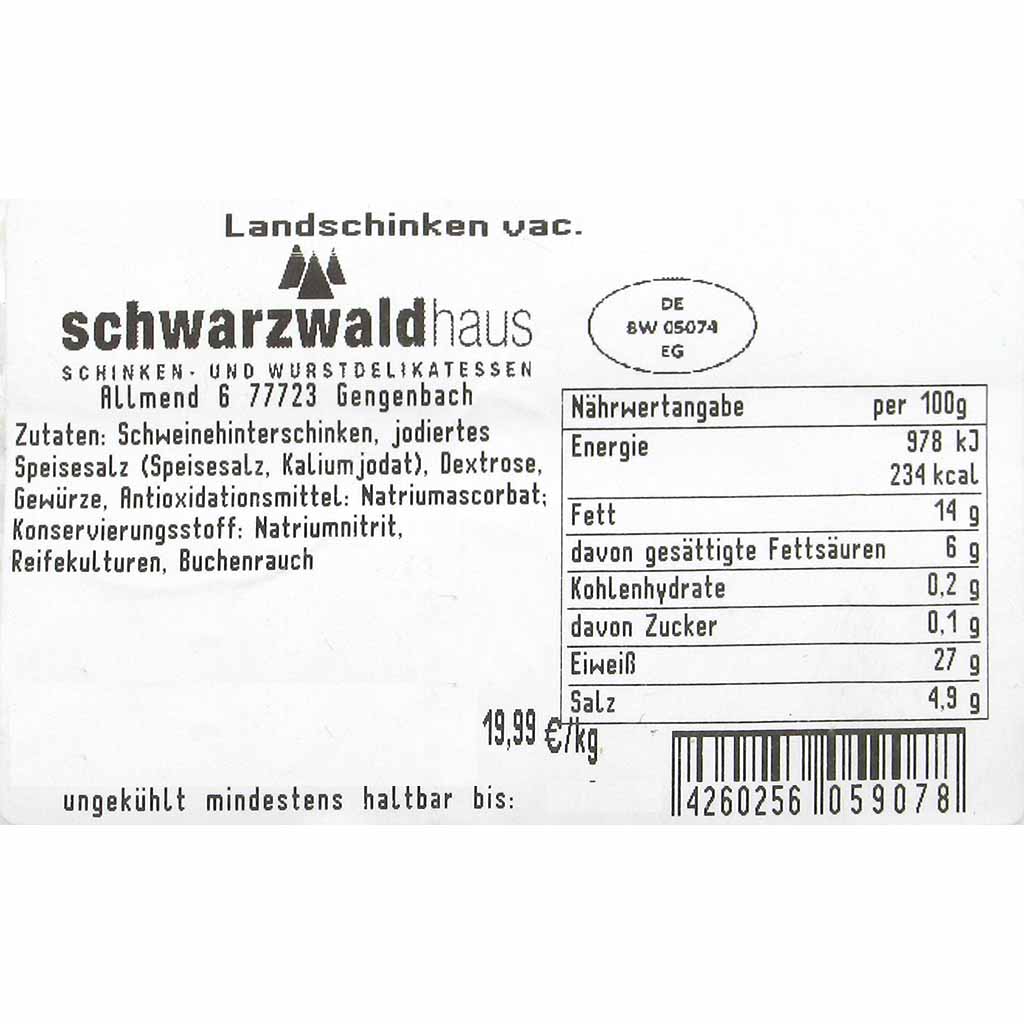 Schwarzwaldhaus Landschinken 1000g MHD:17.2.25