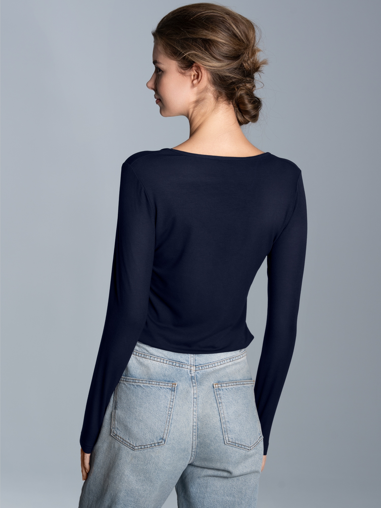 Shirt aus Viskose Langarm Navy