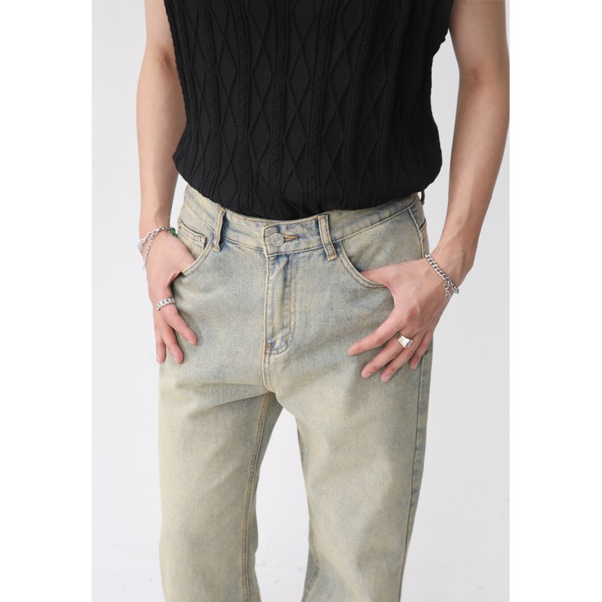 FAERIS - Hoge taille gewassen rechte jeans