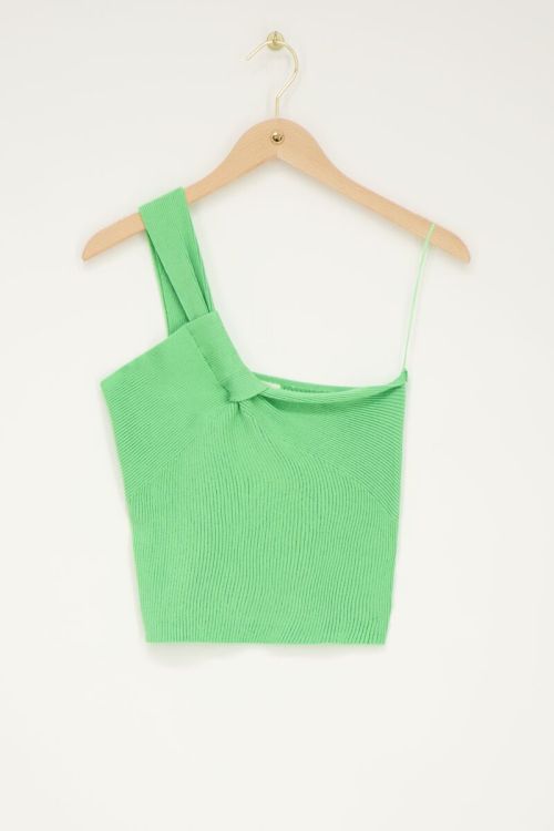 Groene one-shoulder top met gedraaid effect