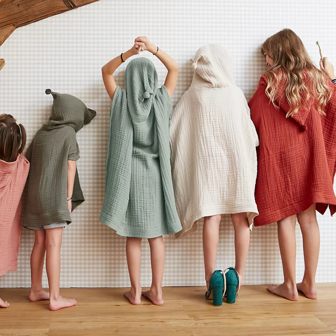 Poncho de bain enfant gaze de coton 2/5 ans Gaïa Rose pêche