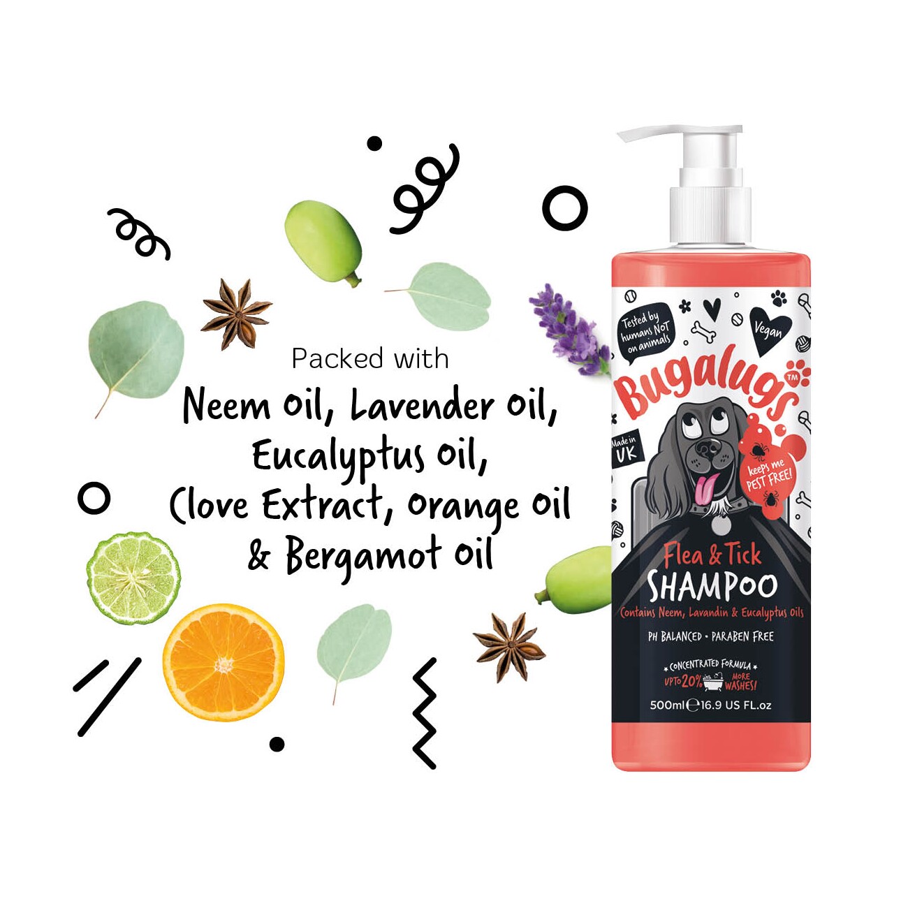 Bugalugs Neemöl – Floh- und Zeckenshampoo für Hunde mit praktischem Pumpdosierer