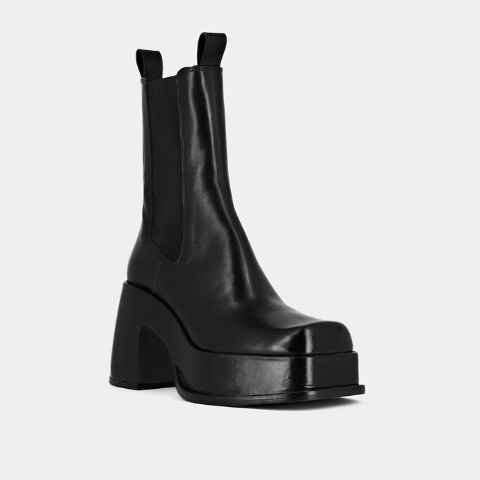 Boots à plateformes, bouts carrés et éla...  en cuir noir