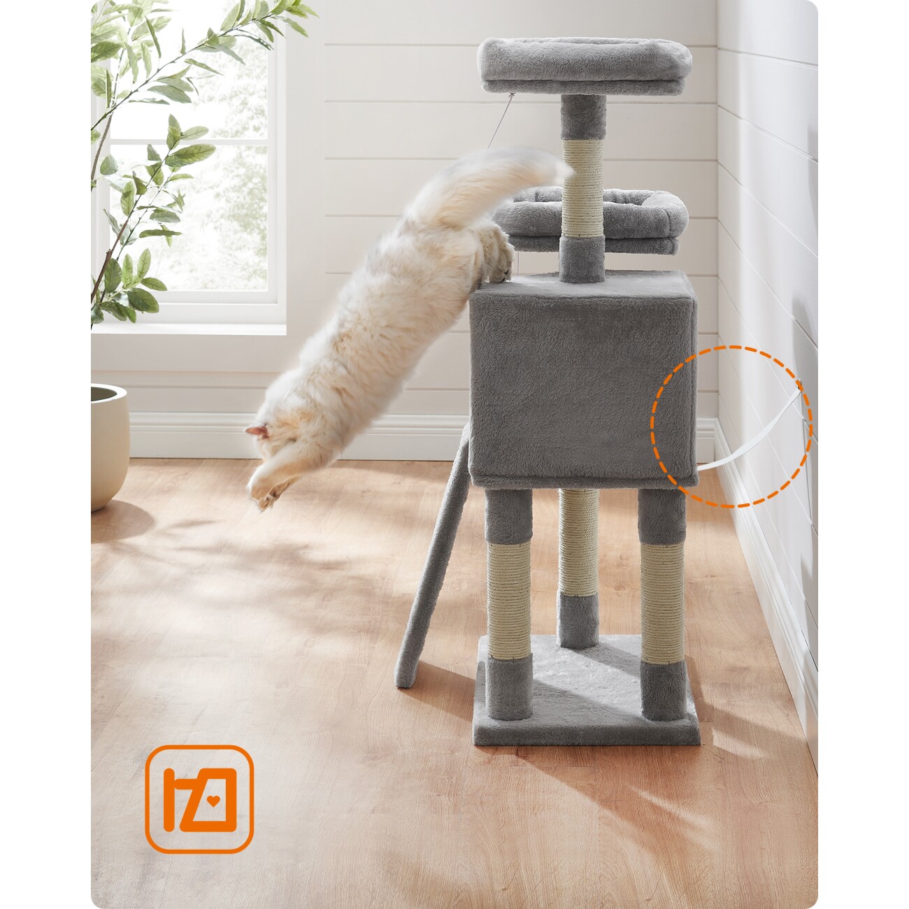 FEANDREA Katzenbaum 115cm Kratzbrett hellgrau
