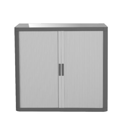 Armoire basse à rideaux EASY OFFICE - 110 x 104 x 41,5 cm - Corps et poignée anthracite - Rideaux gris