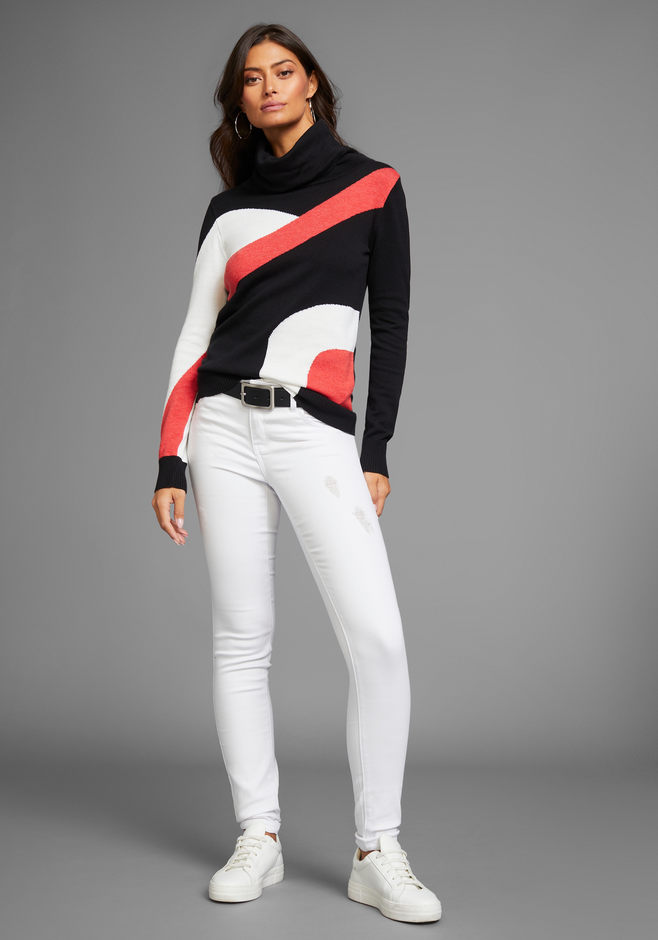 Laura Scott Strickpullover , mit Rollkragen und Colorblock Design