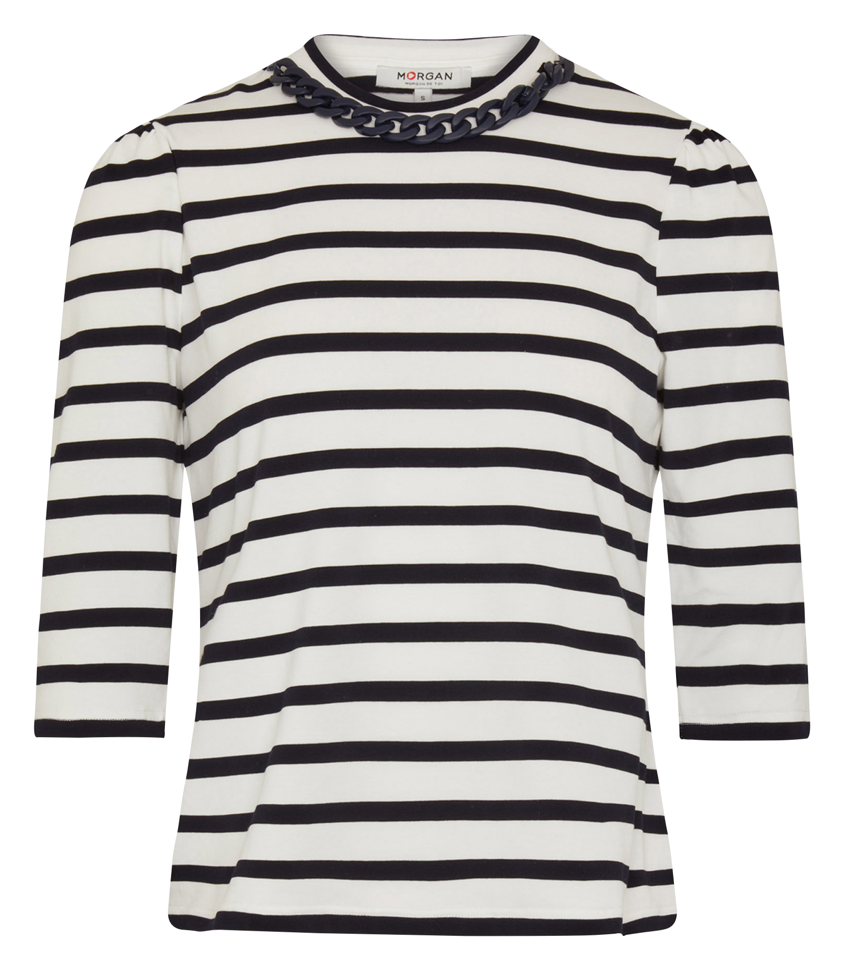 TNOU - Tee-shirt droit col rond en coton mélangé rayé | Blanc
