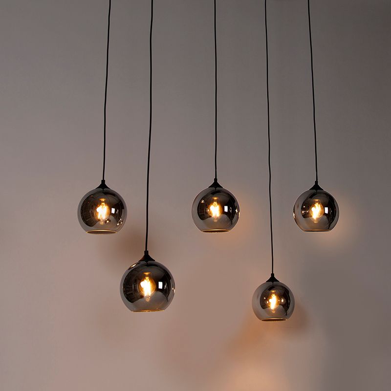 Art deco hanglamp zwart met smoke glas 5-lichts - Wallace