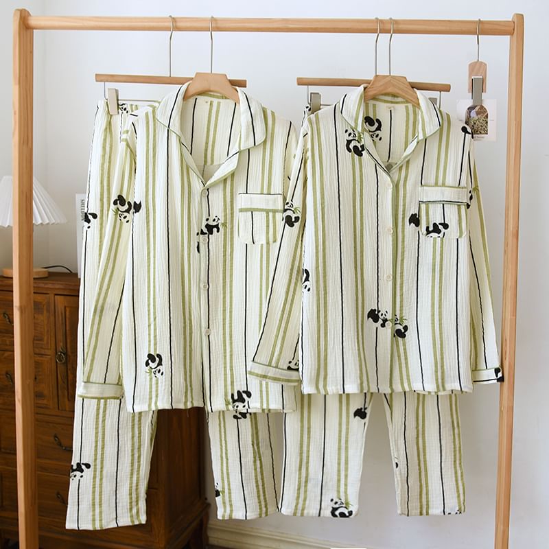 MelMount - Bijpassende pyjamaset voor koppels: gestreepte top met lange mouwen + broek (verschillende ontwerpen)
