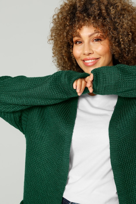 Long-Strickjacke, offene Form, Langarm