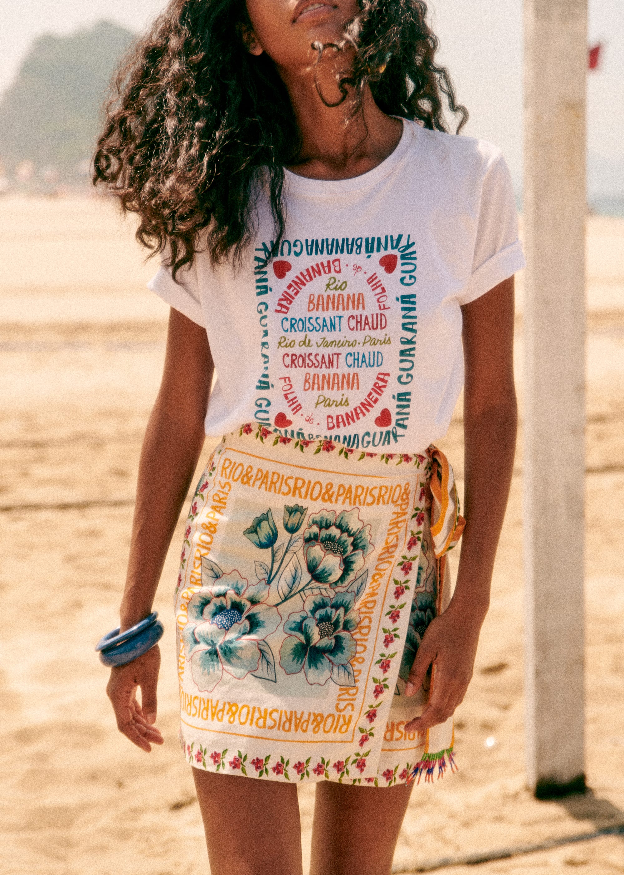 T-Shirt Croissant Chaud - Sézane x FARM Rio - Blanc/Multico - E-SHOP/T-SHIRTS 5905335
