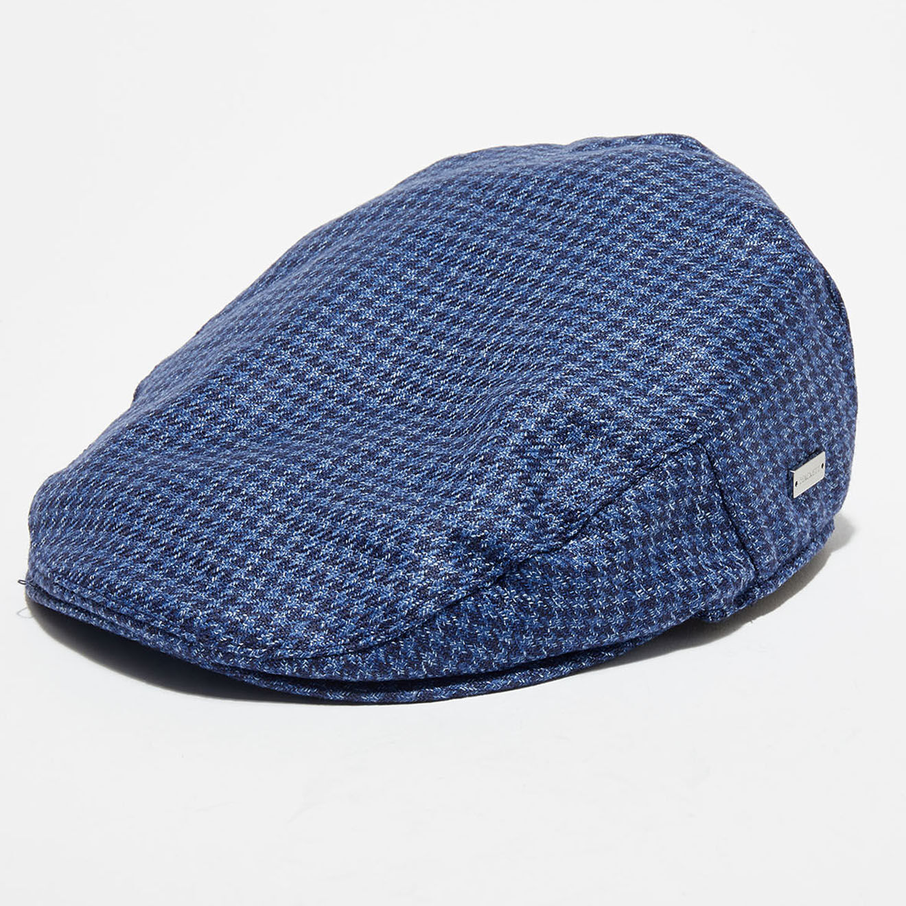 Hackett London Casquette plate en Laine & Lin mélangés pied de poule bleu moyen