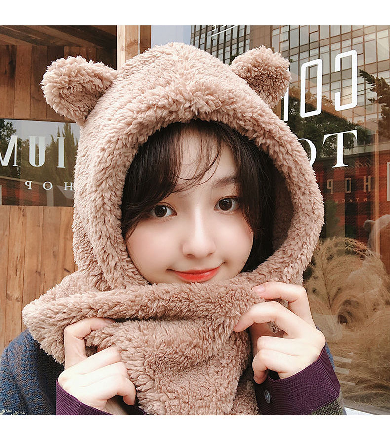 Yunikon - Chenille Bear Ear Hooded Scarf