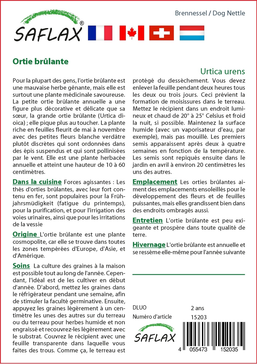 Jardin dans le sac - ortie brûlante - 150 graines - urtica urens