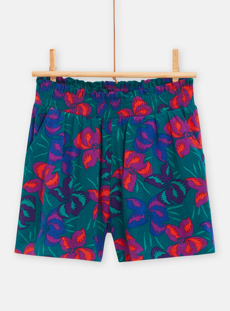Short vert à imprimé fleuri pour fille