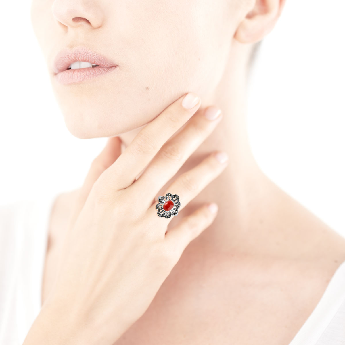 Bague argent 925 marcassites pierre imitation