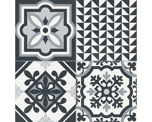Porseleinen wand- en vloertegel Heritage zwart in 19 verschillende designs 33,15 x 33,15 cm