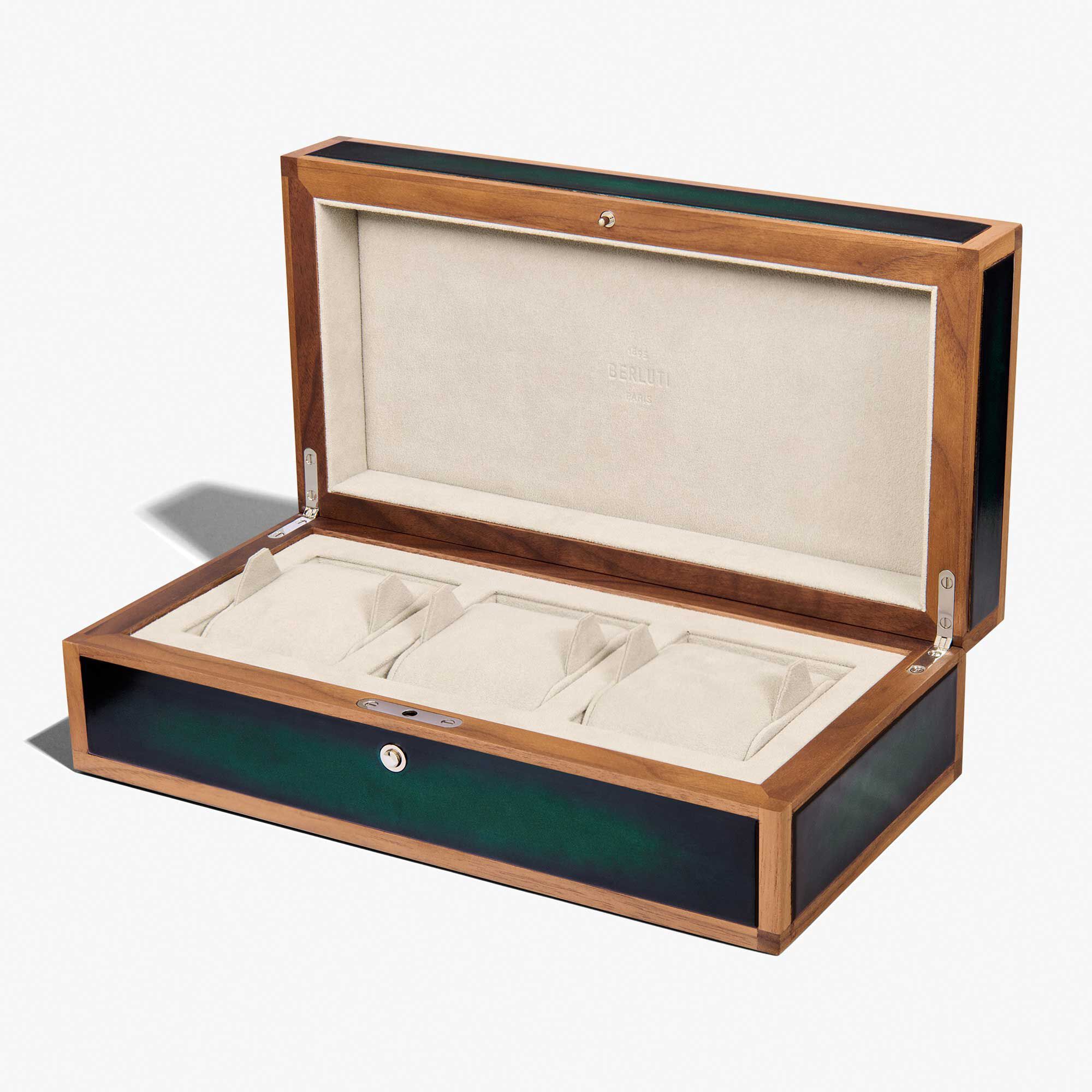 Boîte Trois Montres En Bois Et Cuir