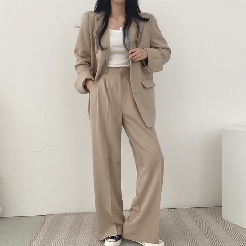 Strawolf - Effen oversized blazer / Hoge taille effen rechte broek
