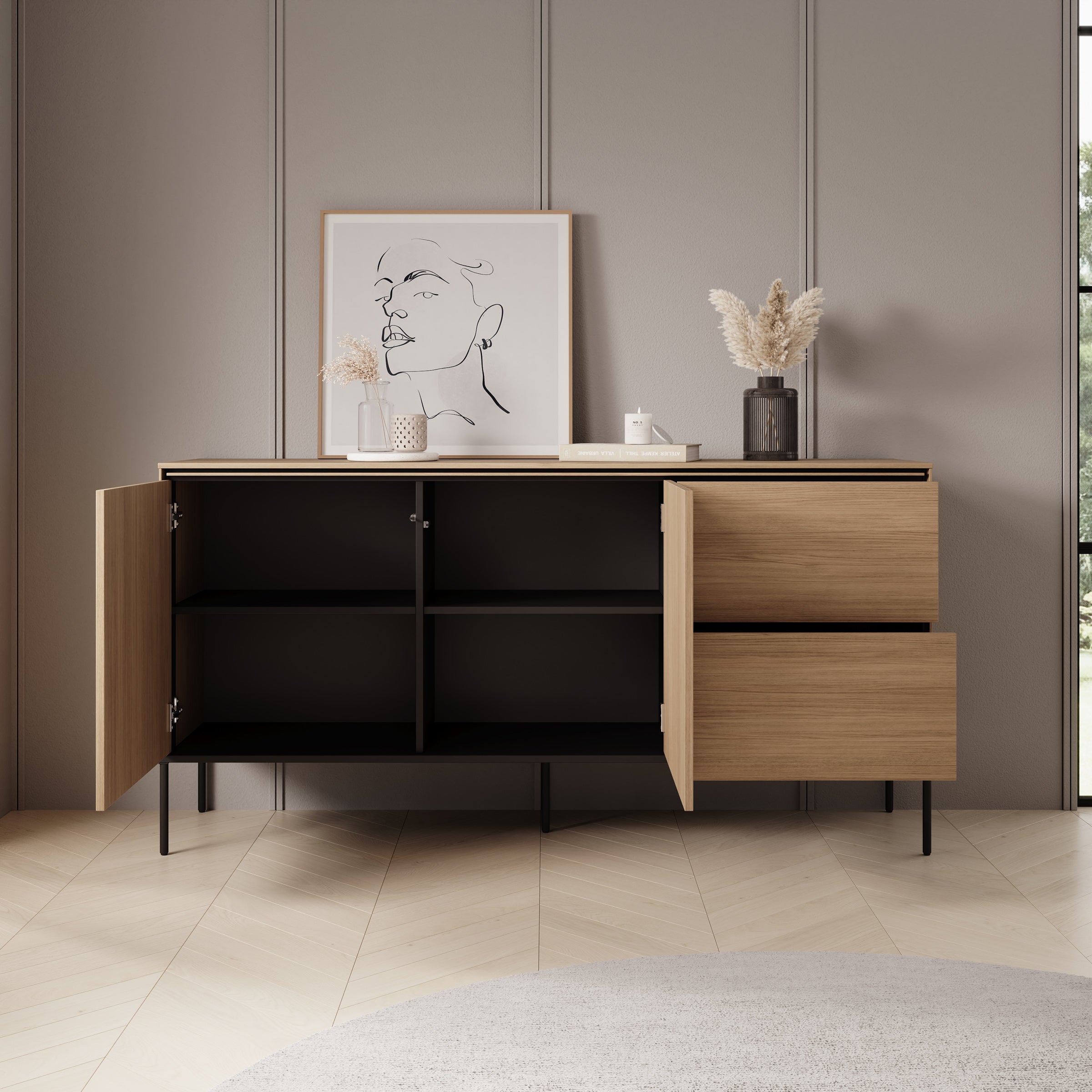 Meubella - Vicious - Dressoir - Eiken - 167x41x85 cm