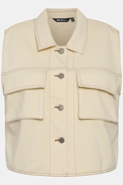 Sweatweste, Jeansnähte, Oversized, Hemkragen, ärmellos