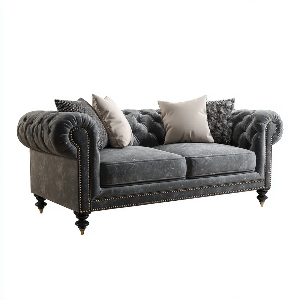 2-Sitzer Sofa Samt 190x90x80 cm – Dunkelgrau – Klassisches Design