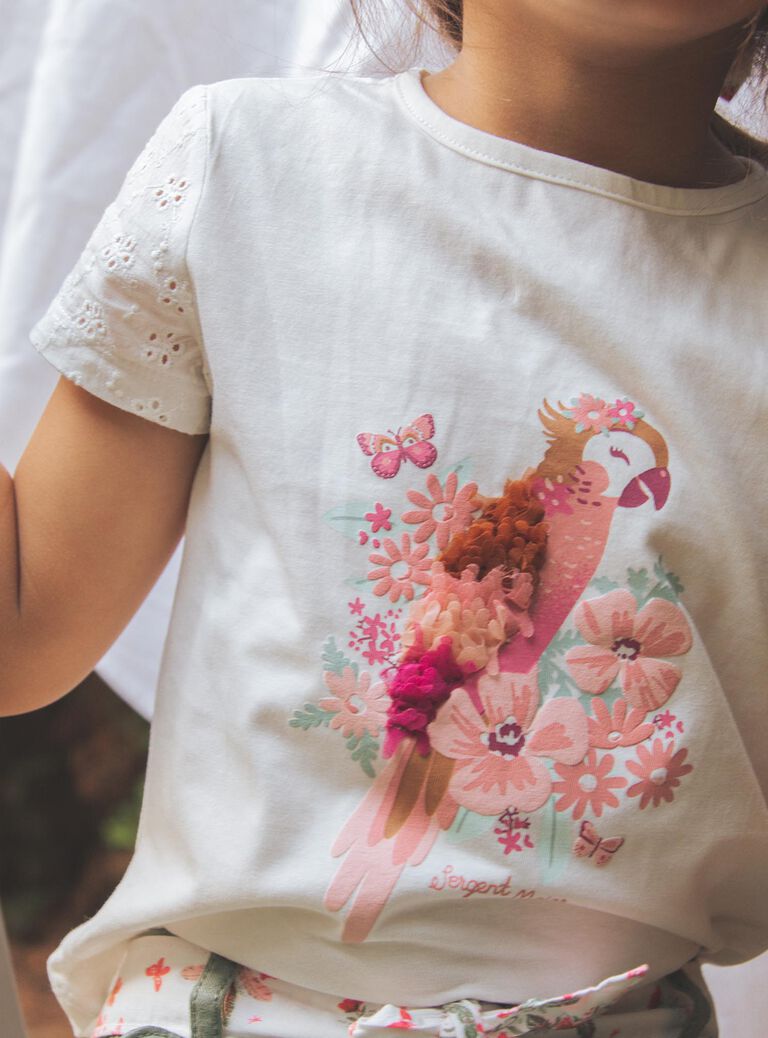 T-shirt écru avec perroquet