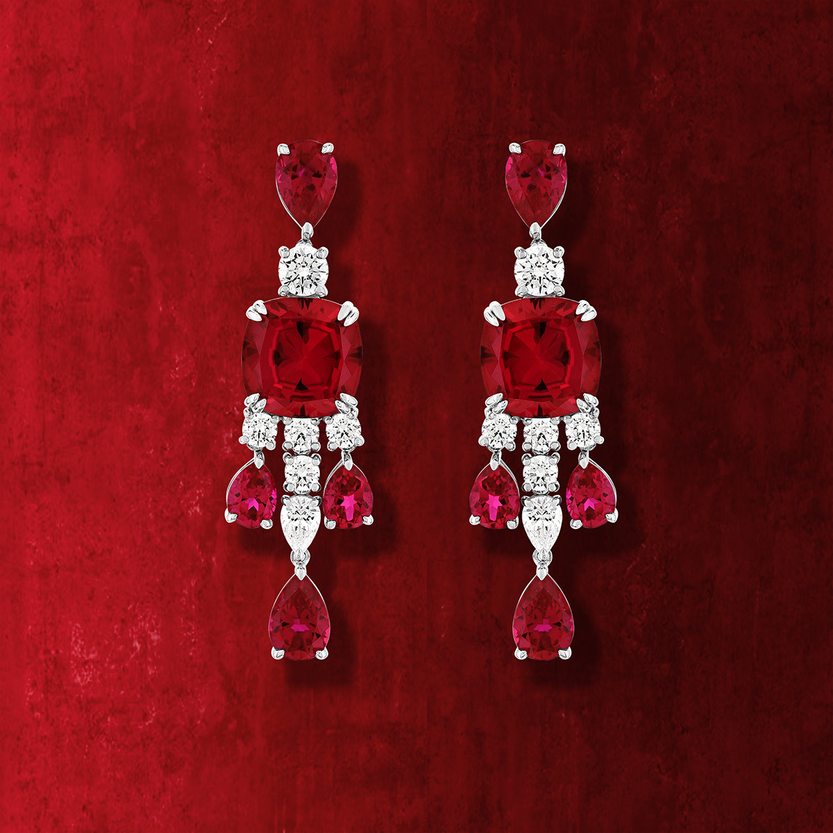 Boucles d'oreilles pendants argent 925 pierres synthétiques rouge zirconias