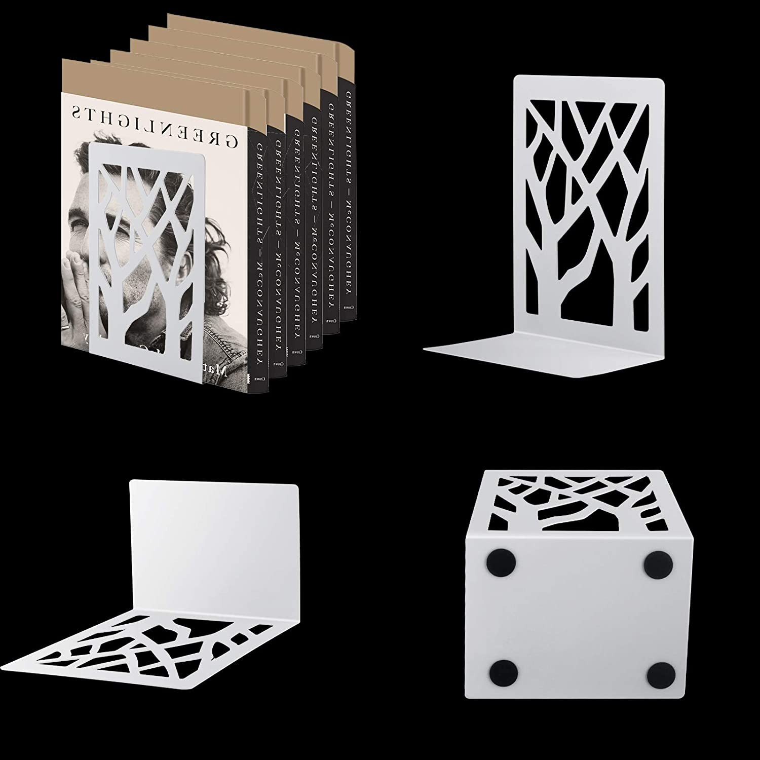 (4er Set) Metall Buch Stütze Baum Design Buchhalter - Weiss