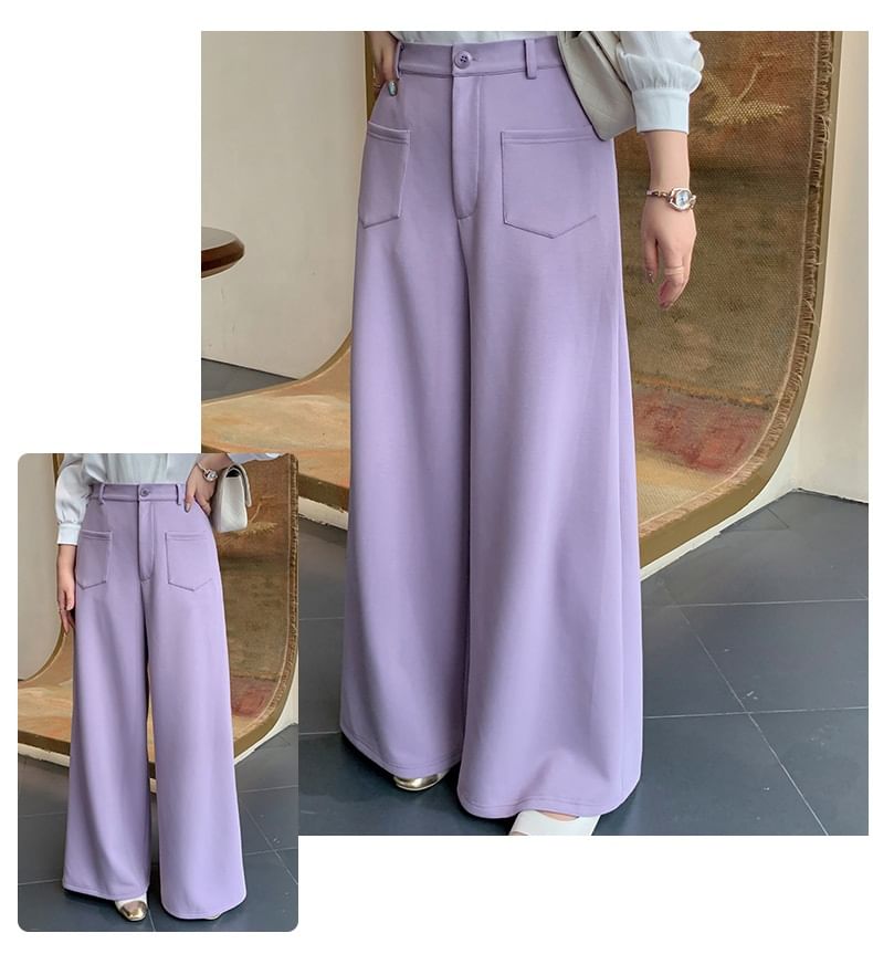 Tripoly - Plus Size High Rise Plain Wide Leg Broek