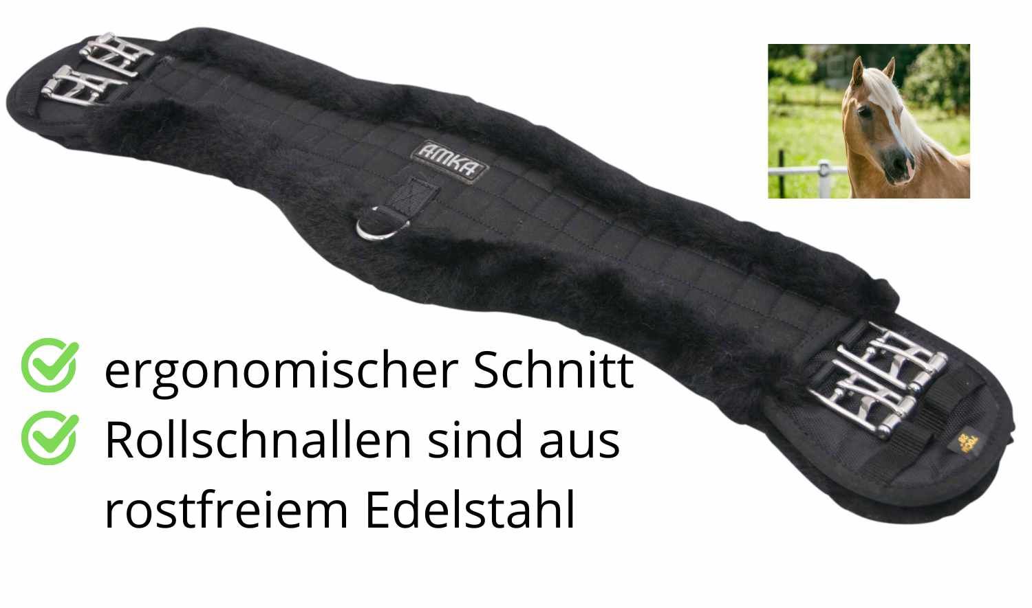 AMKA Kurzgurt Dressurgurt anatomischer Sattelgurt mit synth. Fell Mondgurt