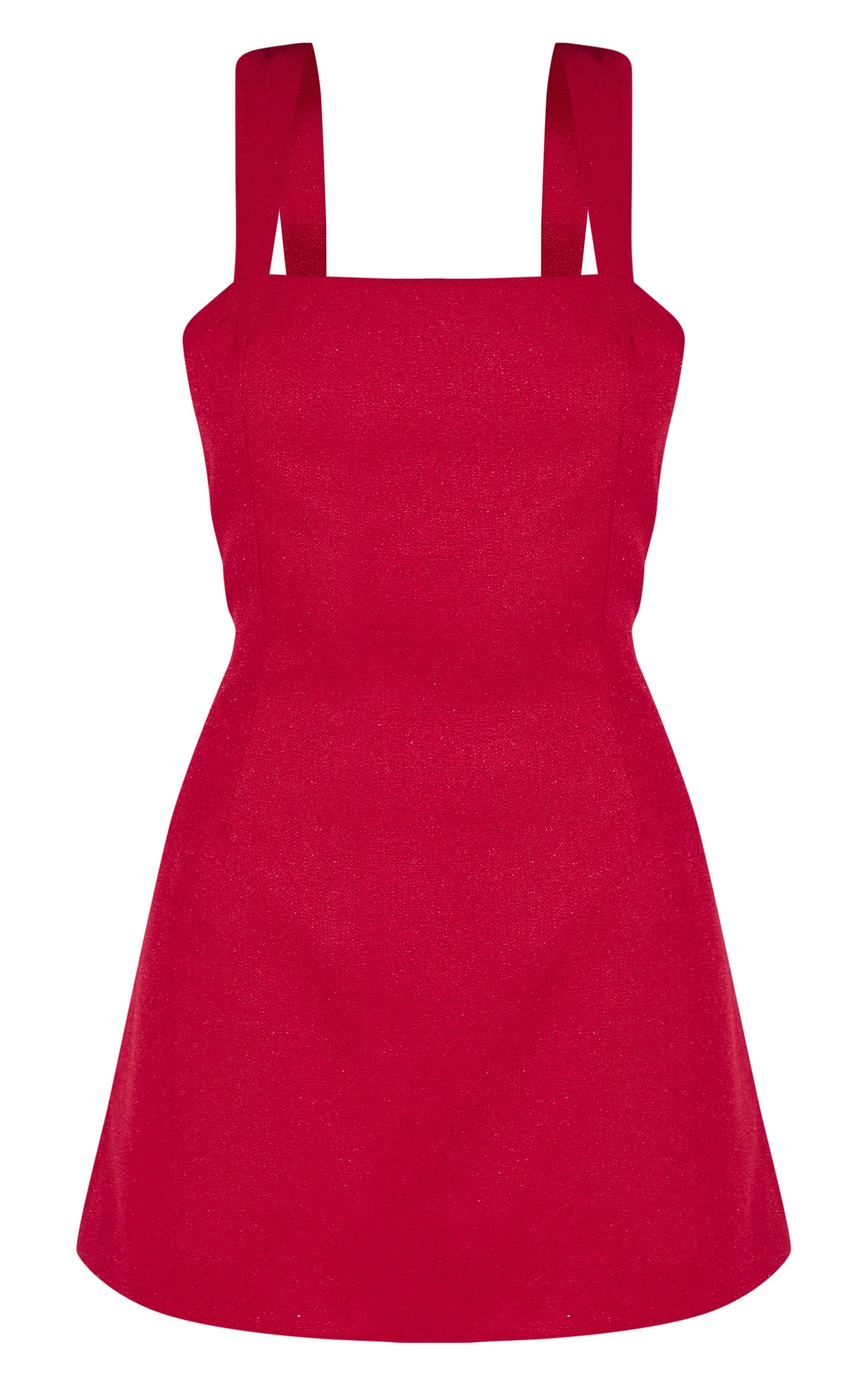 Rouge Robe Droite En Sergé Avec Nœud Et Découpes