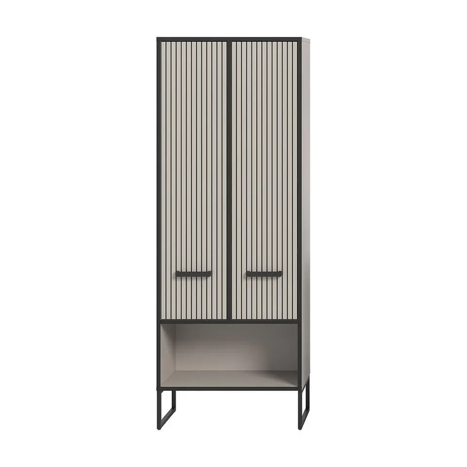 Hioshop Bagno kolomkast 2 deuren lichtgrijs- crèmekleurig