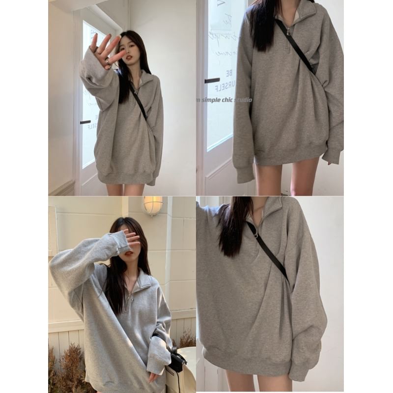 Windflower - Sweatshirt met halve rits en losse pasvorm