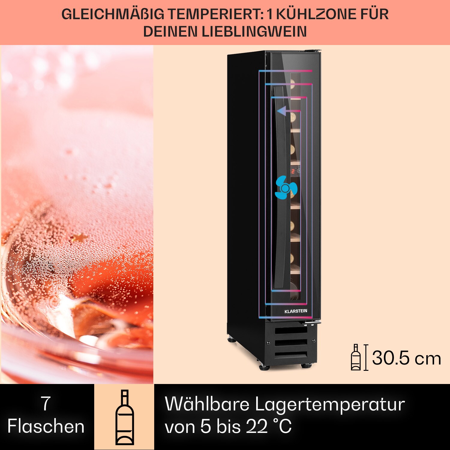 Vinovilla 7 Built-in Uno Onyx Einbau-Weinkühlschrank Glas Edelstahl Schwarz